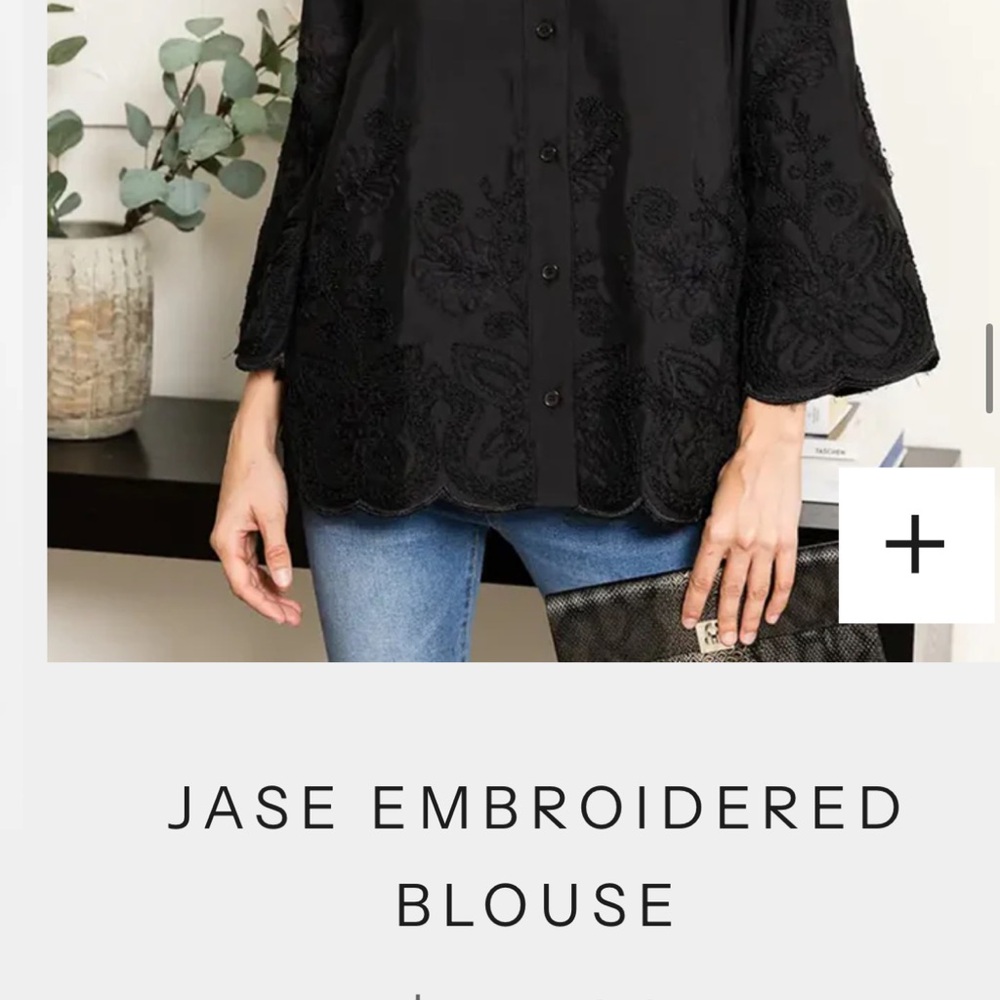John Mark Black Floral Embroidered Blouse